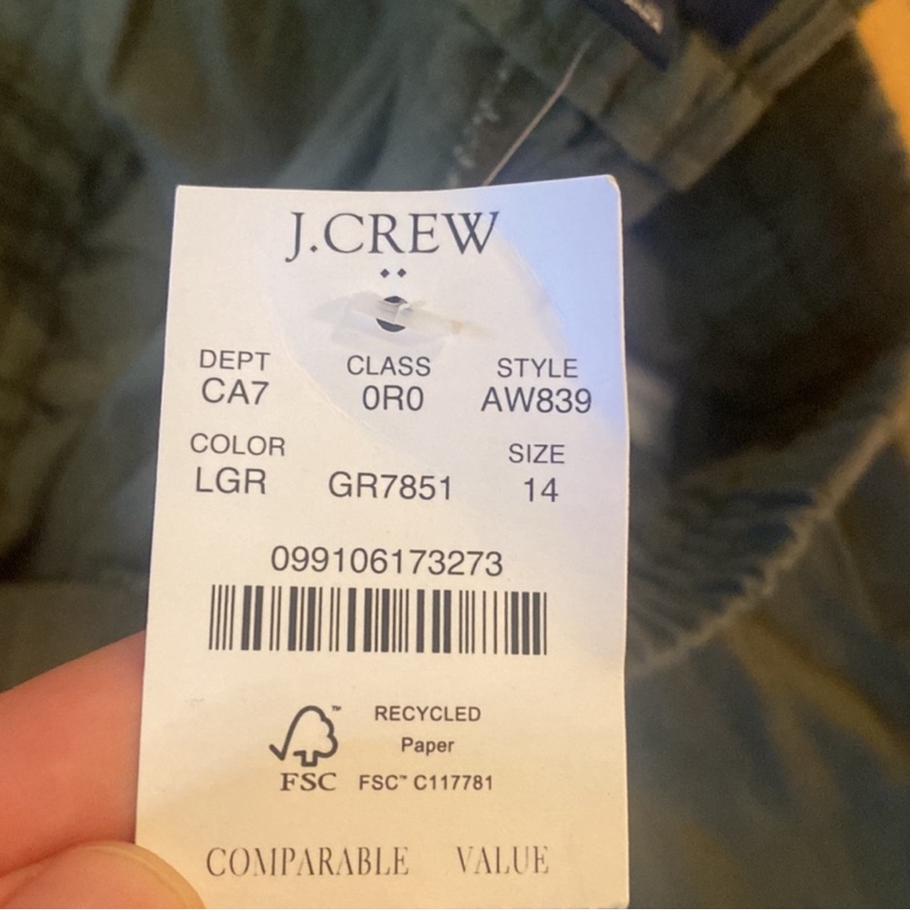J. Crew NWT linen cotton drawstring tapered ankle pants olive green sz 14 AW839 - Picture 3 of 4